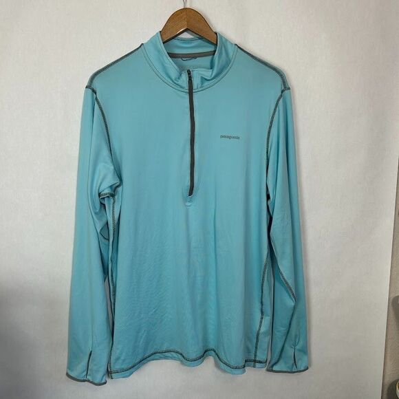 Patagonia Tropic Comfort Pullover Mens M Blue 1/4 Zip Long Sleeve Base Layer - Picture 5 of 7